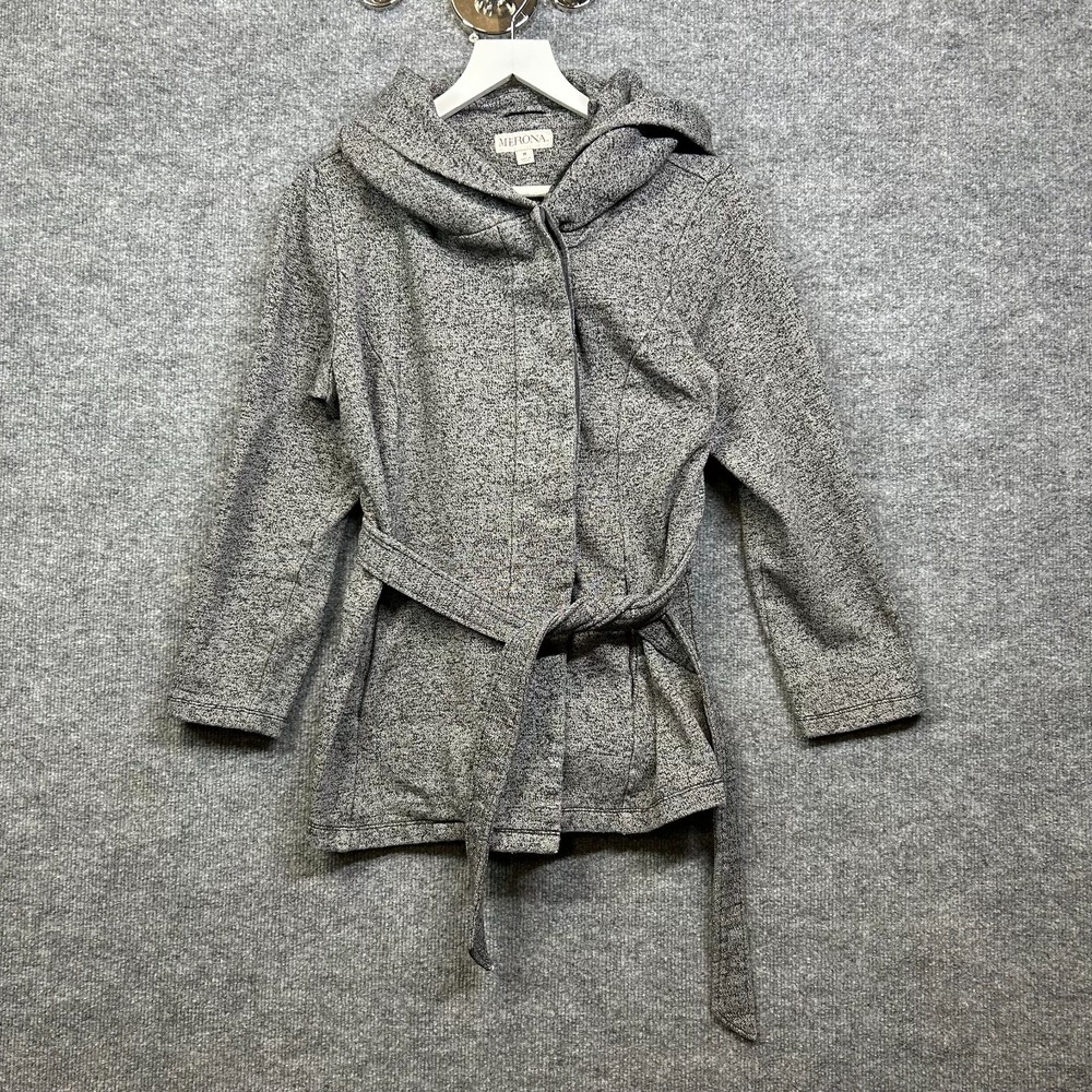 Merona Belted Hooded Jacket Womens Medium Gray Good Cotton Blend Outerwear